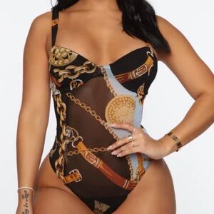 Fashion Nova Black and Gold Chain Print Camisole